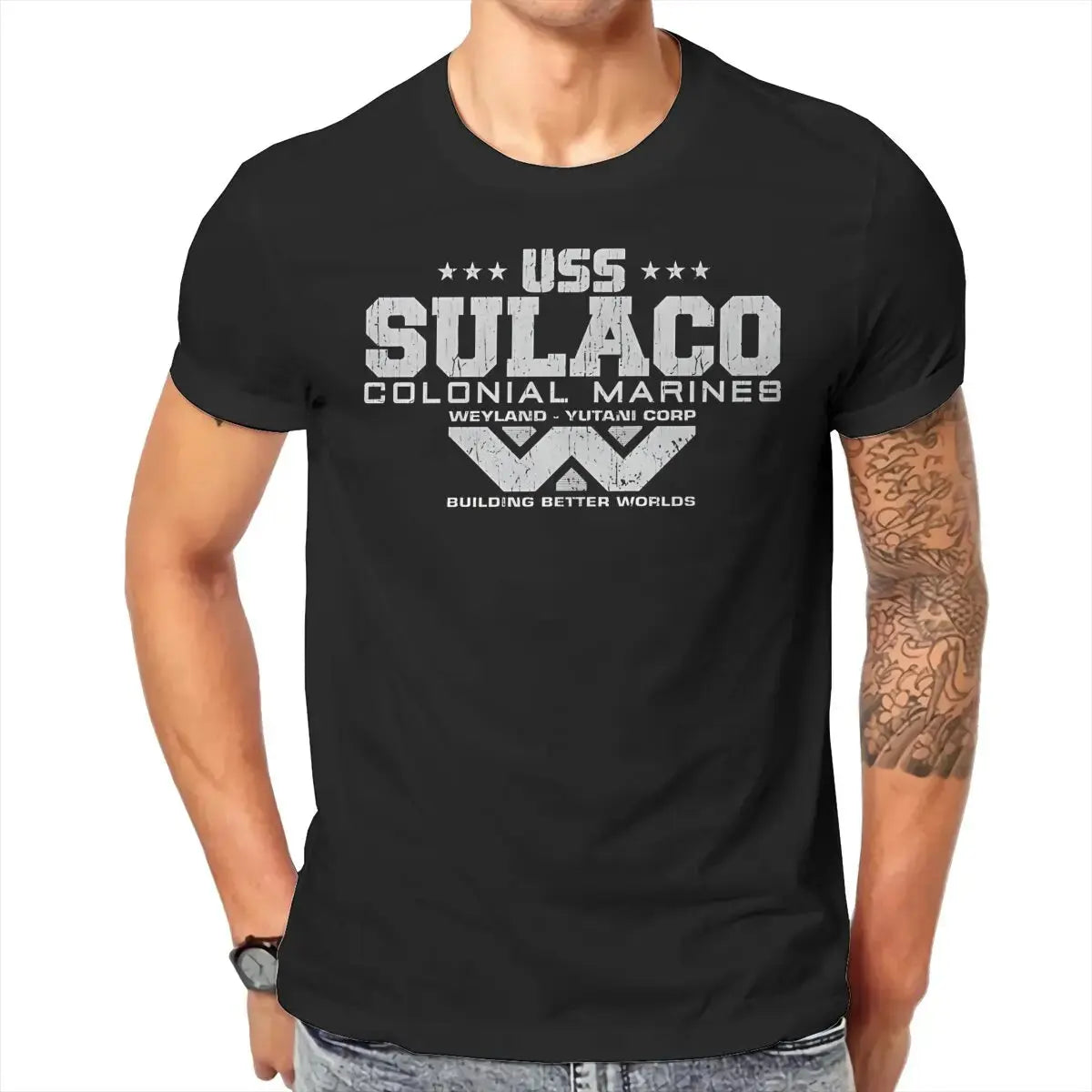 Colonial Marines USS Sulaco Tshirt Homme Men's Clothes Cotton T Shirt For Men - Suncollections