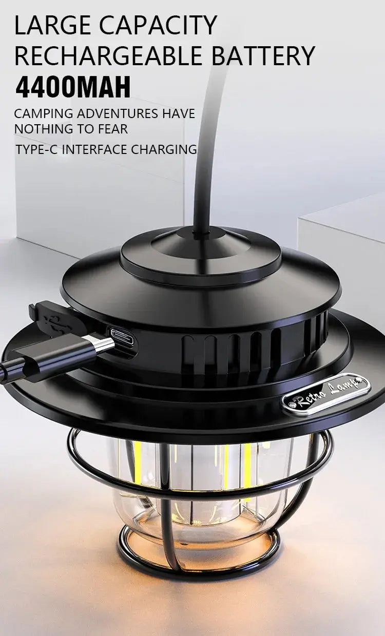 Retro Portable Camping Lantern Waterproof Emergency Light Stepless Dimmable Hanging Tent Lamp for Outdoor Hiking - Suncollections