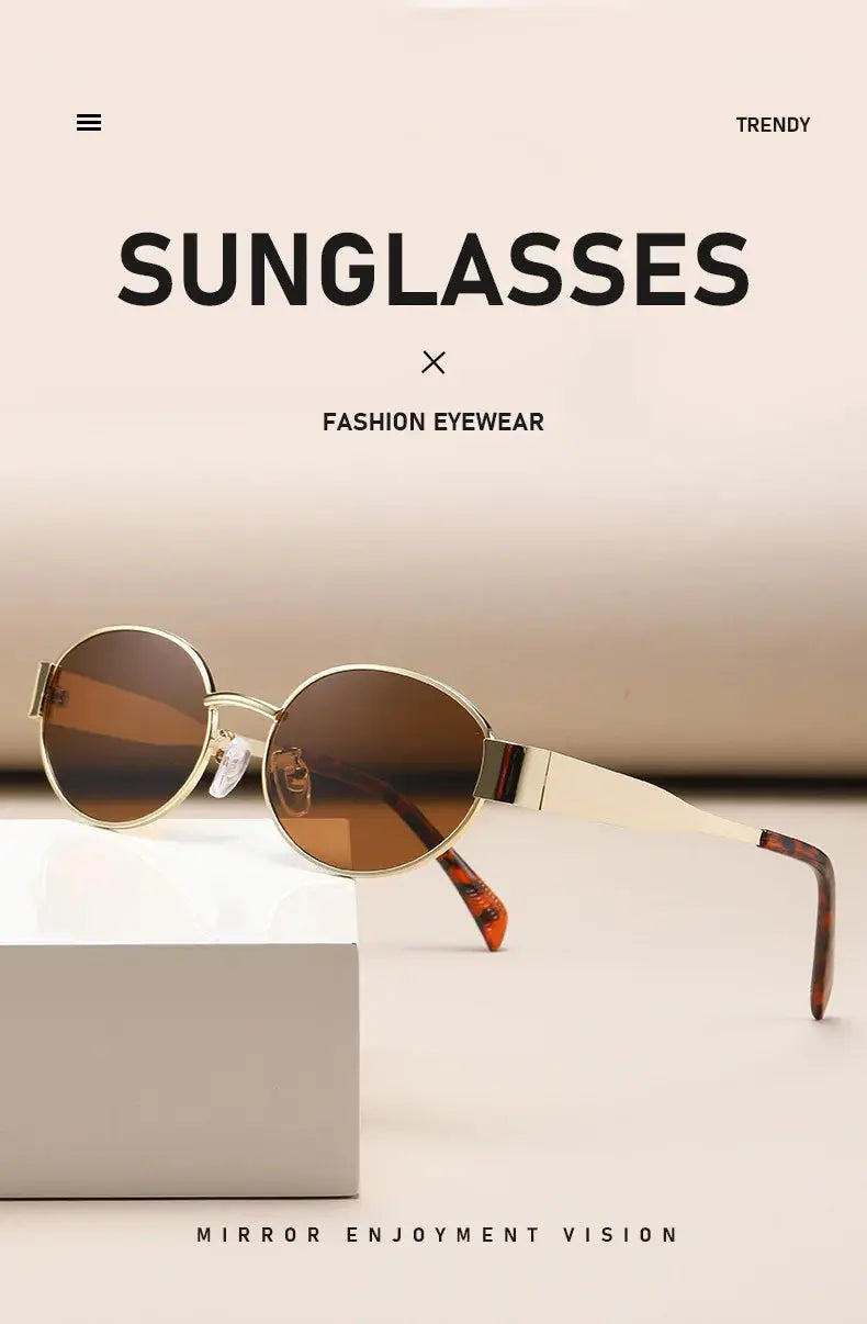 Fashion Oval Sunglasses Women Retro Trend Outdoor Metal Sun Glasses High Quality Classic Men Luxury Brand Eyewear UV400 Goggles - Suncollections