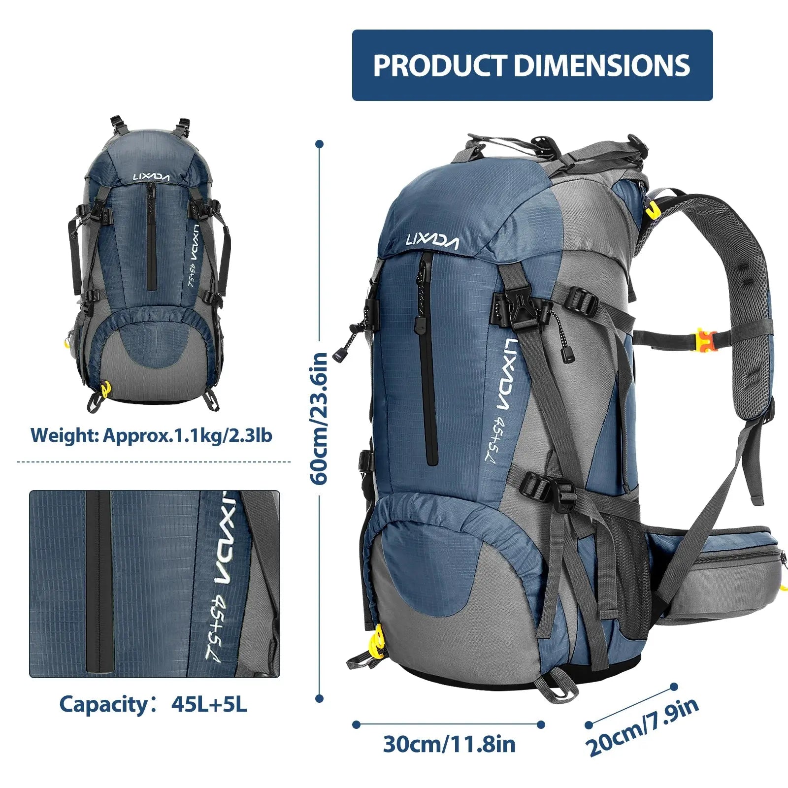 50L Waterproof Outdoor Sport Hiking Camping Travel Backpack Pack Mountaineering Climbing Trekking Bag Knapsack with Rain Cover - Suncollections