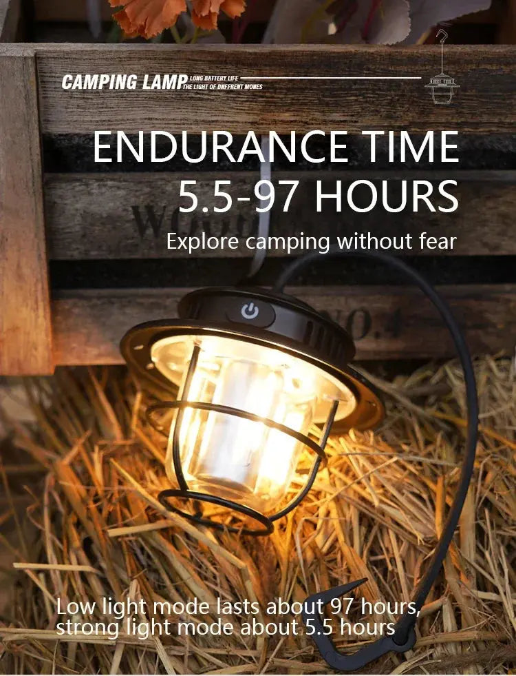 Retro Portable Camping Lantern Waterproof Emergency Light Stepless Dimmable Hanging Tent Lamp for Outdoor Hiking - Suncollections