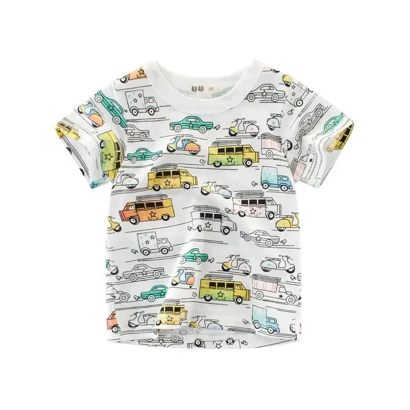 2025 Children's T-Shirt for Boys Girls Kids Shirts Baby Short Sleeve Full Print Toddler Cotton Cartoon Car Tee Tops Clothing - Suncollections