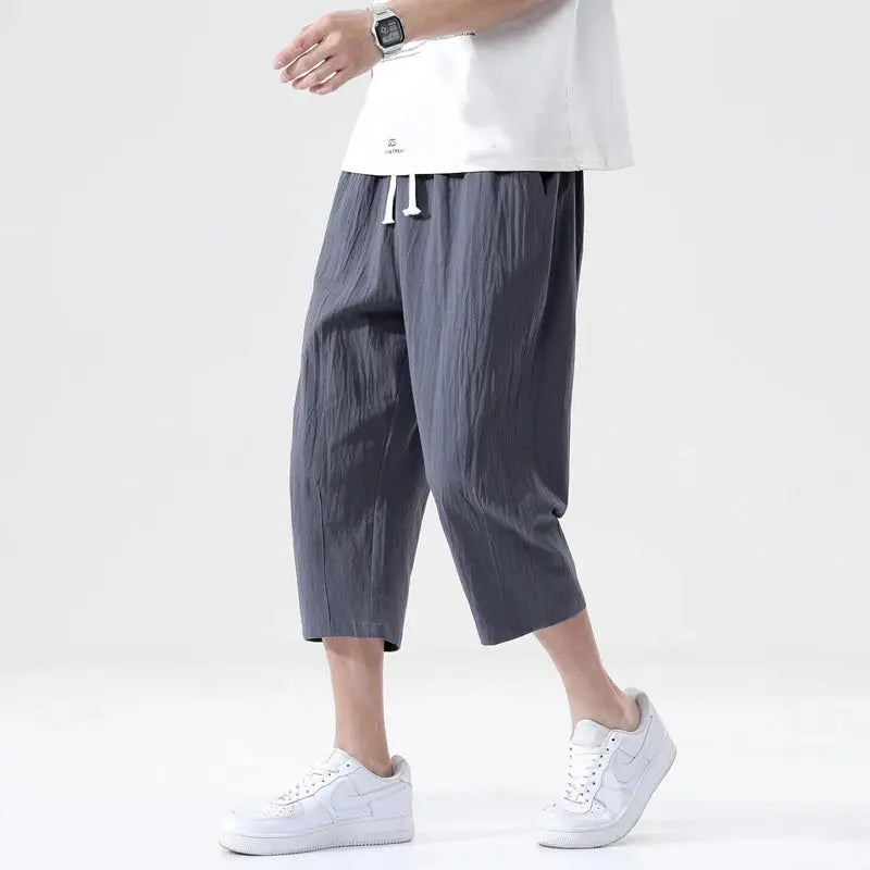 M-5XL 100% Cotton Cropped Pants Men's Summer Thin Pants Casual Beach Pants Men's Straight Leg Home Pants Suncollections
