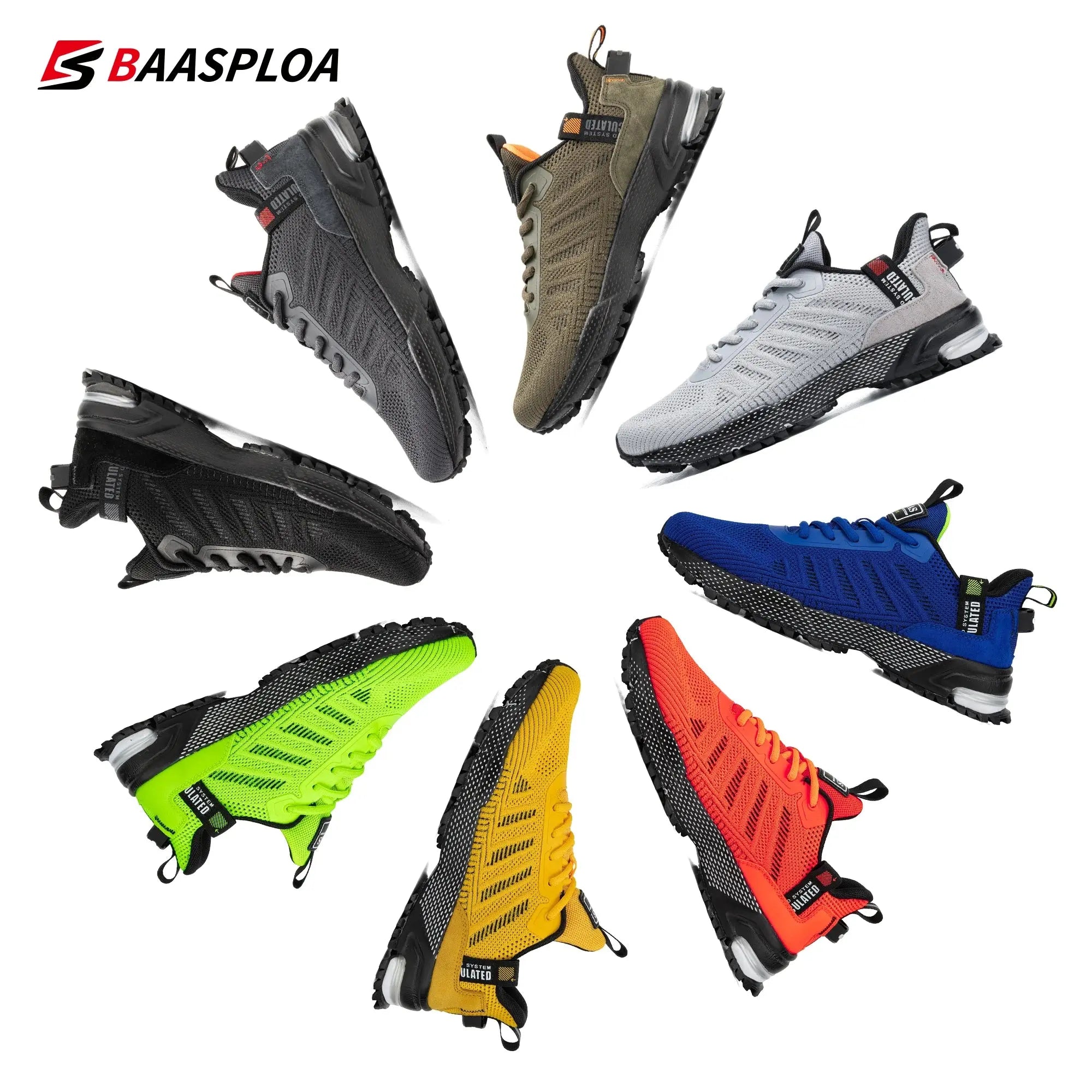 Men's Running Shoes Baasploa Male Sneakers Shoes Breathable Mesh Outdoor Grass Walking Gym Shoes For Men Plus Size 41-50 Suncollections