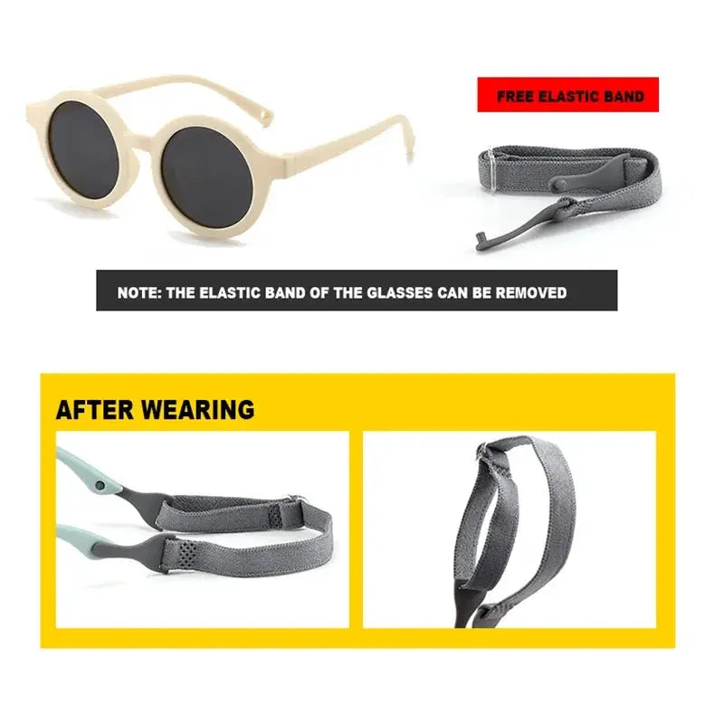 Baby Polarized Round Sunglasses Flexible Rubber Shades with Strap for Toddler Newborn Infant Ages 0-36 Months - Suncollections