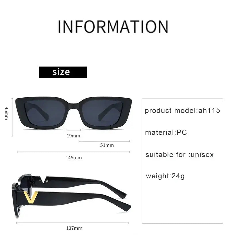 Fashion Cat Eye Sunglasses Luxury V Sun Glasses For Ladies Classic Rectangle Driving Eyewear UV400 - Suncollections
