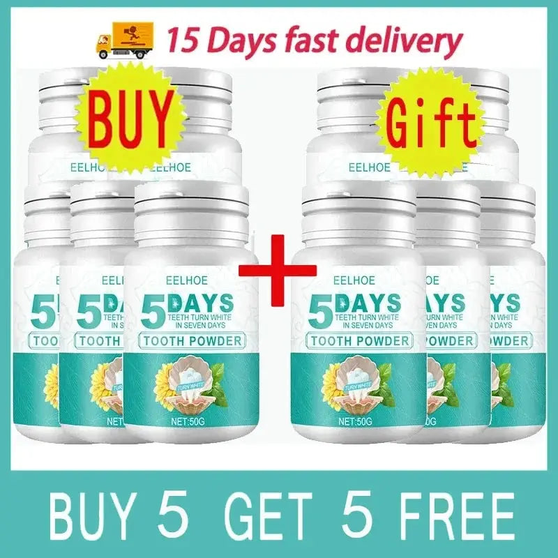5 Days Teeth Whitening Toothpaste Remove Plaque Stains Powder Deep Cleaning Oral Hygiene Fresh Breath Brightening Tooth Care 50g - Suncollections