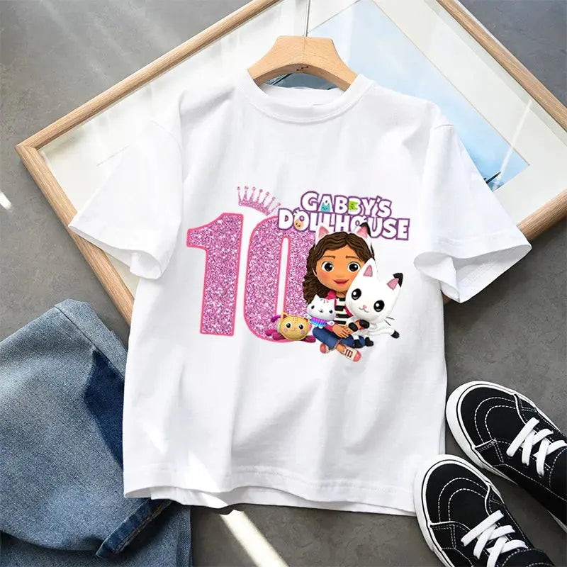Gabby Dollhouse Kids Cotton T-Shirt Anime Cartoon Numbers Printed Pullover Boys Girls Summer Loose Top Casual Clothes Gifts New - Suncollections