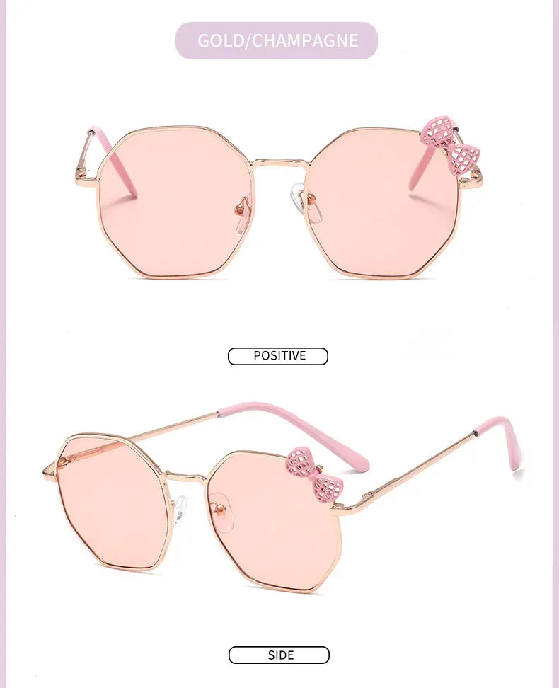 Trendy Fashion Boys and Girls Bow Metal Sunglasses B010 Polygon Trend Children's Sun Glasses Kids Outdoor UV400 Eyewear - Suncollections