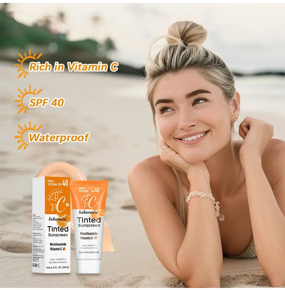 Vitamin C Tinted Sunscreen With SPF 40 Hydrating Mineral Sunscreen With Zinc Oxide & Titanium UV Protectio Dioxide Healthy Glow - Suncollections