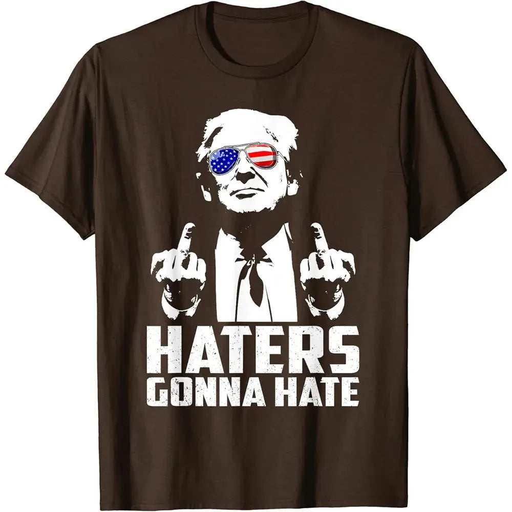 Funny Haters Gonna Hate T-shirt Donald Trump Middle Finger Graphic T Shirts for Mens Clothing Casual Polyester Tee Shirt Women - Suncollections