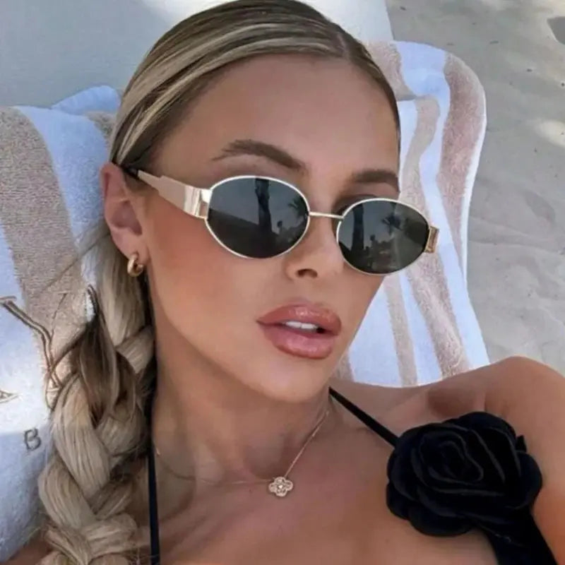 Fashion Oval Sunglasses Women Retro Trend Outdoor Metal Sun Glasses High Quality Classic Men Luxury Brand Eyewear UV400 Goggles - Suncollections