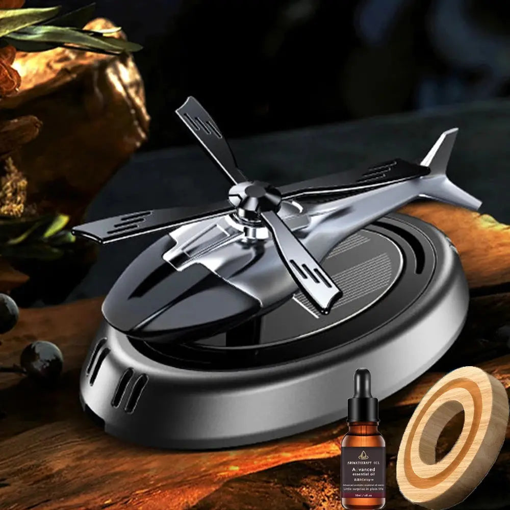 Solar Rotating Helicopter Aromatherapy Car Air Freshener Alloy + Abs Wooden Aromatherapy Machine Car Aromatherapy Aircraft - Suncollections