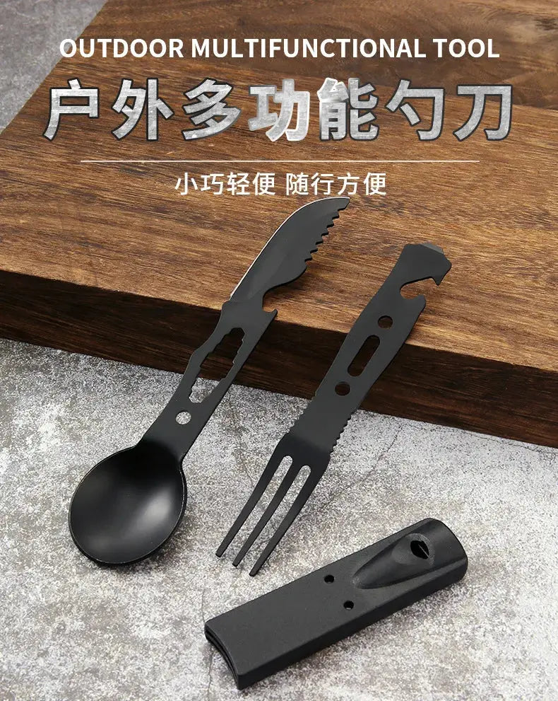 Outdoor Set Multi functional Camping Knives Camping Tableware Outdoor Wind Combination Stainless Steel with Whistle Spoon Fork - Suncollections
