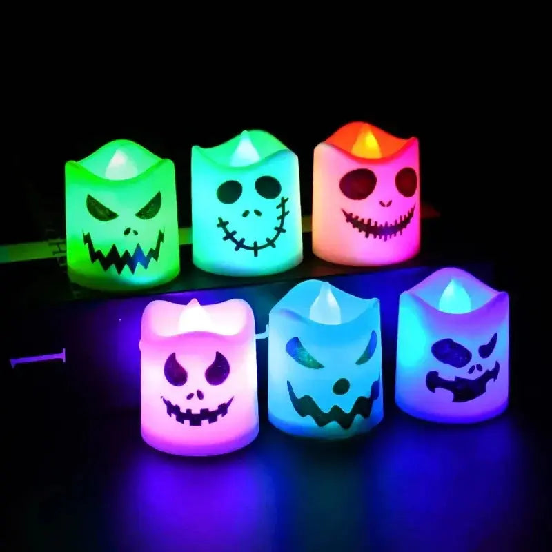 6pcs Halloween Led Ghost Pumpkin Candle Light Glowing Lamp Halloween Party Home Bar Decoration Haunted House Horror Props Suncollections