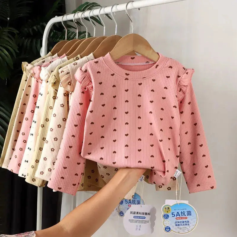 Kids Long Sleeved Undershirt Girls Cute Floral Dots T-shirt 2-10T Children Boys Sweet Tops Bottoming Shirt  t shirt for kids boy - Suncollections