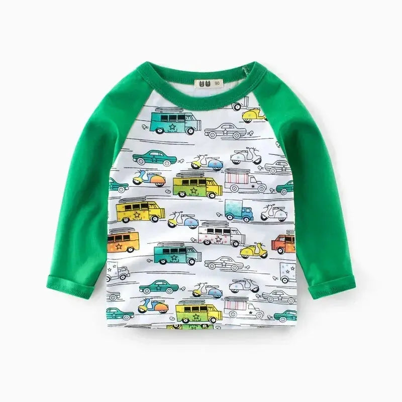 2025 Autumn T Shirt Cartoon Car T-shirt Boys Girls Baby Kids Clothes Cotton Long Sleeve Top for Boy Children's Clothing 2-9 Year - Suncollections