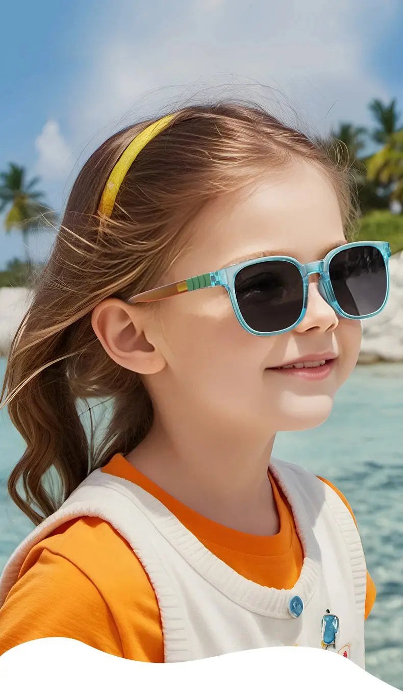 Fashion Silicone Square Sunglasses Contrasting Colours Jelly Colorful Frame Polarized Lens UV400 Boys Girls Age 3-12 - Suncollections