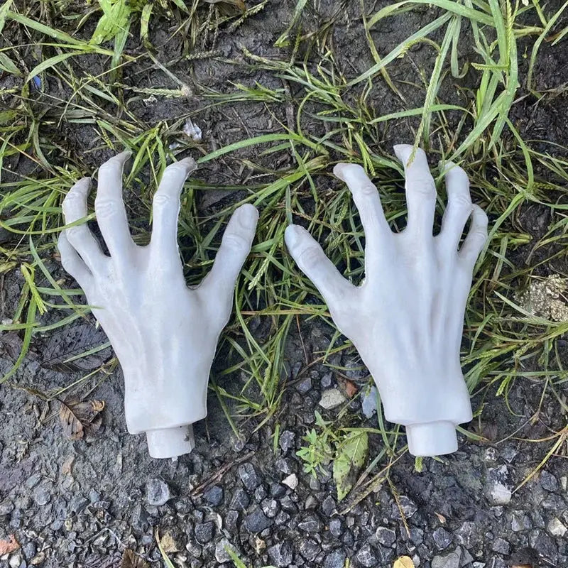 2Pcs Halloween Fake Skeleton Hands Plastic Human Hand Halloween Party Home Indoor Outdoor Decoration Haunted House Horror Props Suncollections