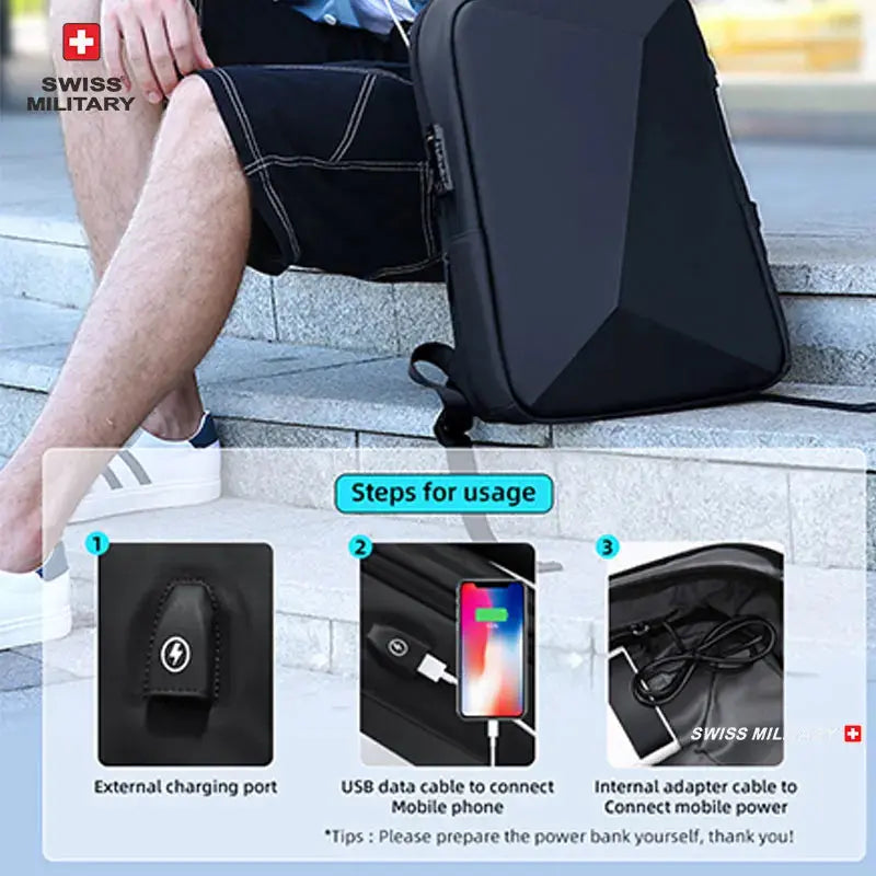 Swiss Military Brand Laptop Backpack Anti-theft Waterproof Casual Backpack USB Charging Men Business Travel Bag Backpack Mochila - Suncollections
