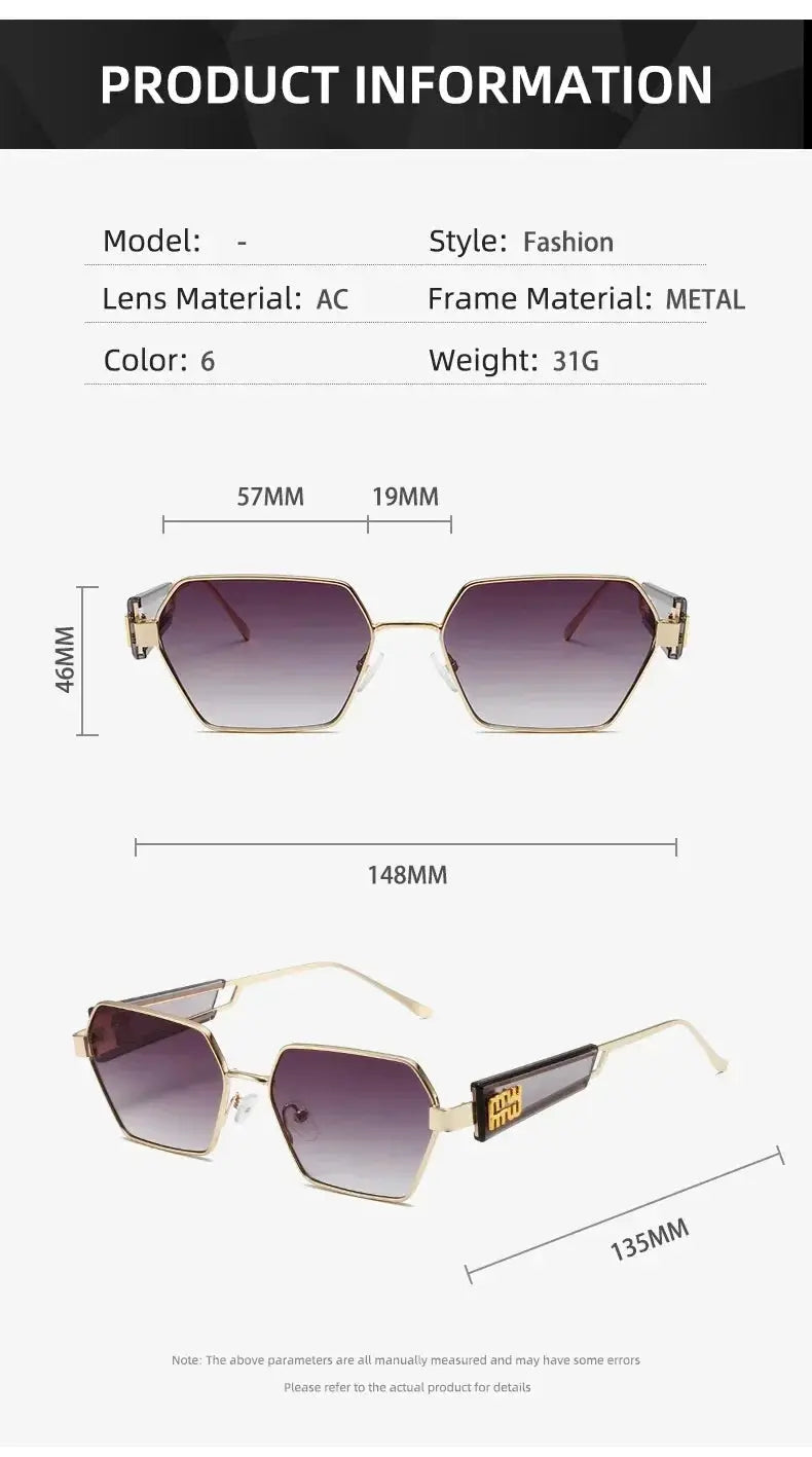 2025 High Quality Rectangle Sunglasses Women Metal Frame Glasses Fashion Brand Designer Vintage Eyewear UV Gafas De Sol Mujer - Suncollections