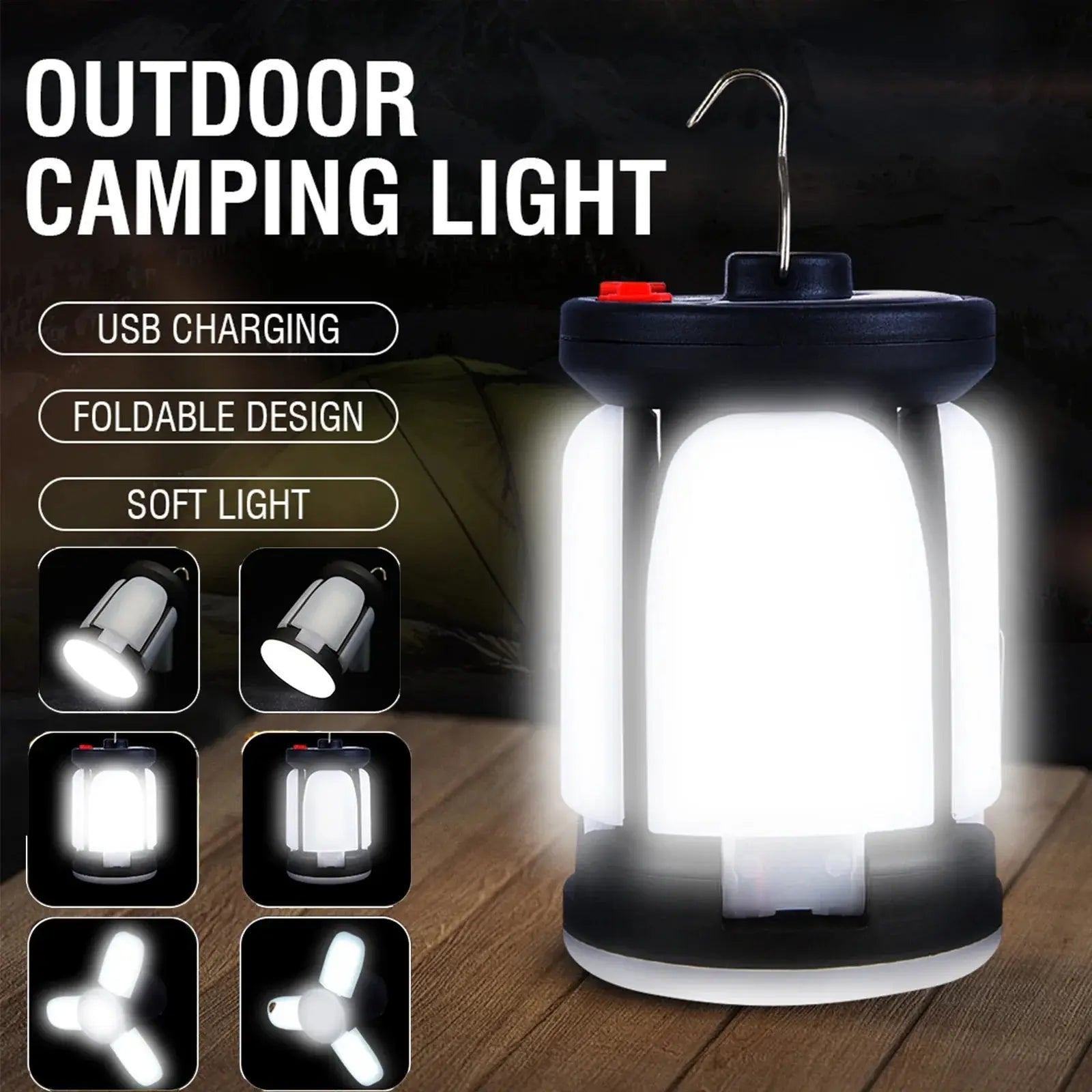 High Power Solar LED Camping Lantern Rechargeable 4500mAh 1000LM Emergency Power Bank Foldable 6 Light Modes for Camping Fishing - Suncollections