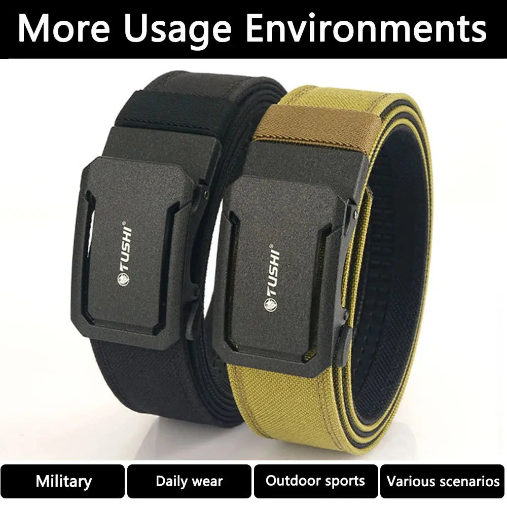 TUSHI Mens Belt Automatic Metal Buckle IPSC Gun Belt Tactical Canvas Webbing Military Belt Outdoor Work Business Belt Nylon Belt - Suncollections