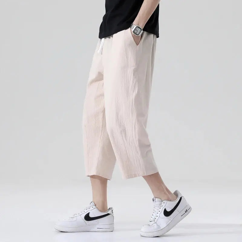 M-5XL 100% Cotton Cropped Pants Men's Summer Thin Pants Casual Beach Pants Men's Straight Leg Home Pants Suncollections