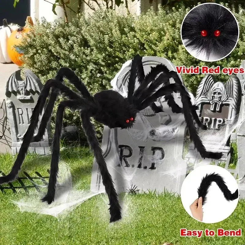 Halloween Big Plush Spider Horror Halloween Decoration Party Prop Outdoor Giant Spider Decor 30-200cm Chamber Prank Black Spider Suncollections