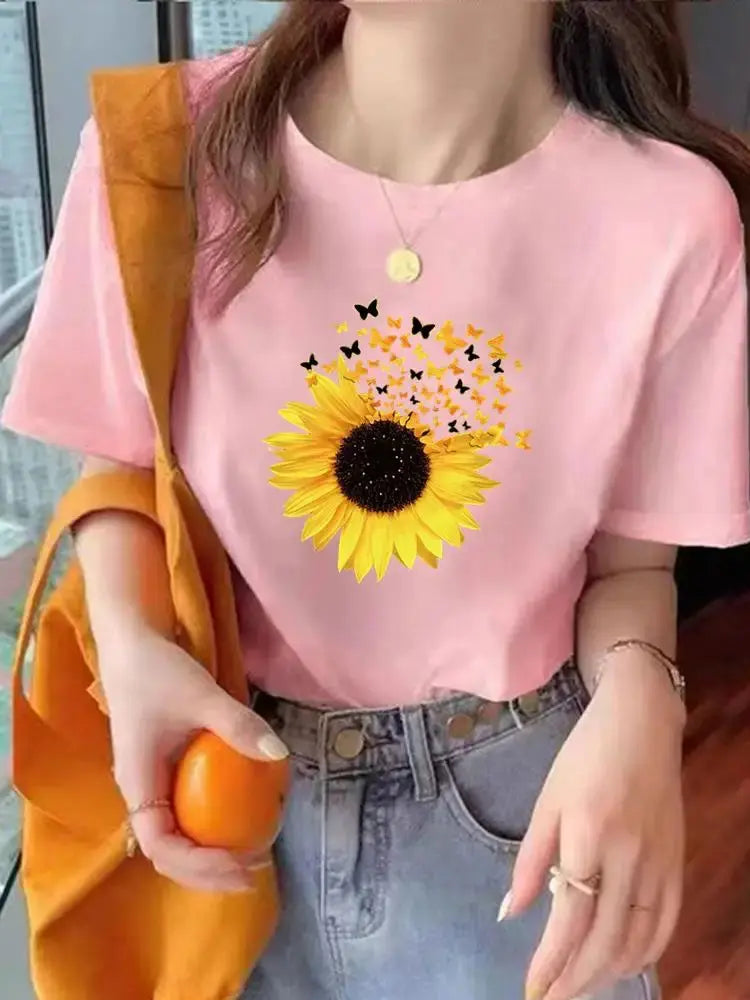 Leopard Love Heart Trend Cute Tee Top Fashion Summer Women Clothes O-neck Print Short Sleeve Clothing Graphic T-shirt T Shirt - Suncollections