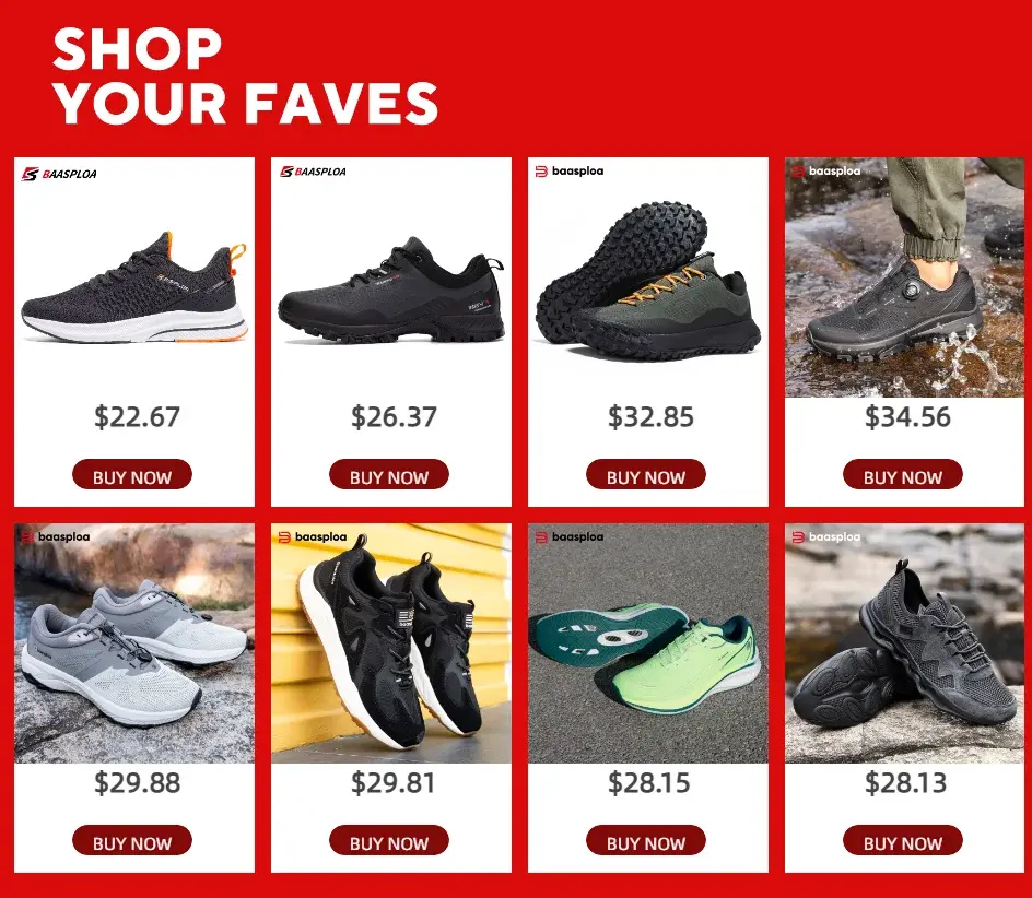 Baasploa New Men Outdoor Sneakers Mesh Breathable Rotating Button Hiking Shoes Male Comfort Rubber Sole Non-Slip Walking Shoes Suncollections