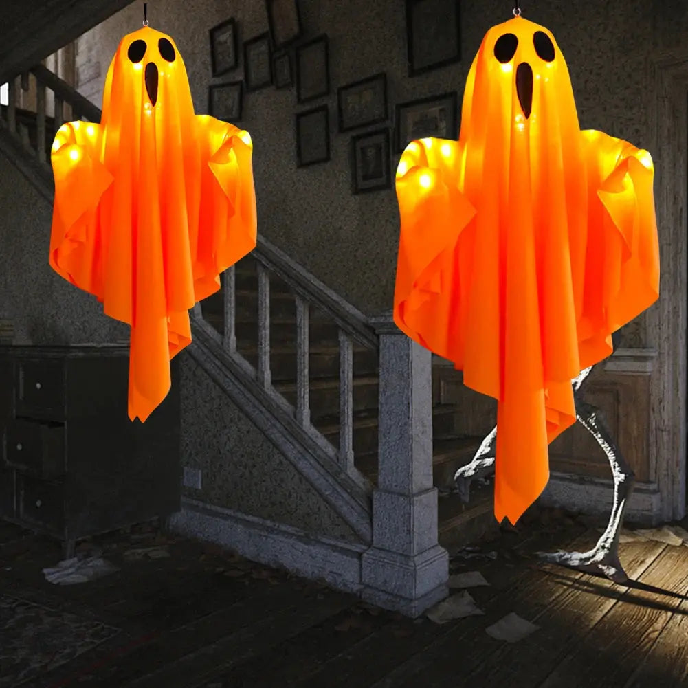 Halloween Glowing White Ghost LED Hanging Ghosts Horror Props with Fairy Light Indoor Outdoor Haunted House Halloween Decoration Suncollections
