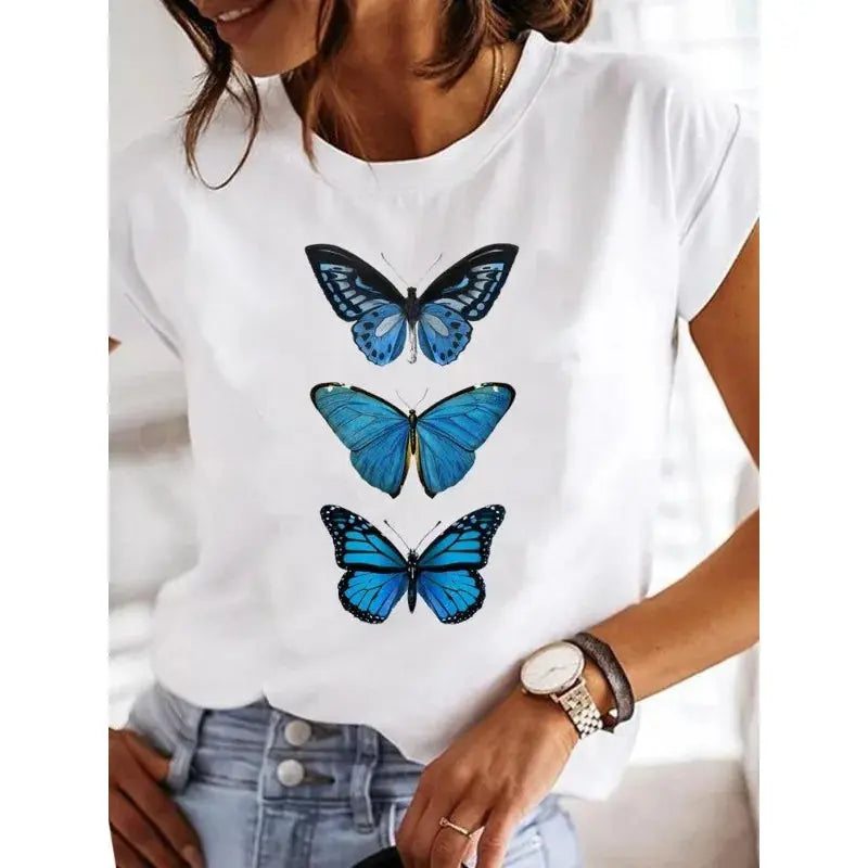 Women's Short-sleeved Explosive Insect Butterfly Dragonfly Print Round Neck T-shirt Women Clothes  Oversized T Shirt  Harajuku - Suncollections