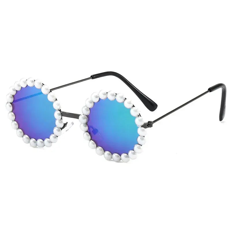 New Children's Circle Form Sunglasses Girl Decorative Pearl Frame Fashion Sun Glasses Cute Baby Outdoor Sunshade Eyewear UV400 - Suncollections