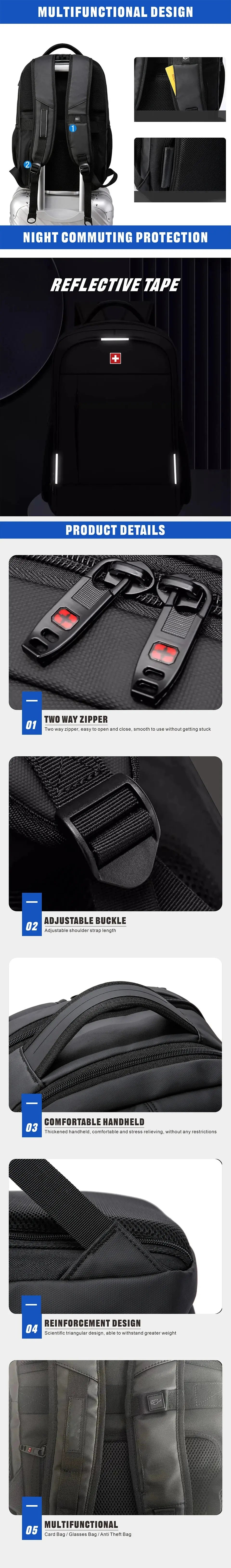 SWISS Men Laptop Backpack Waterproof Anti Theft USB Bag Large Capacity Fashion School Backpack Travel Backpack Back Pack Mochila - Suncollections