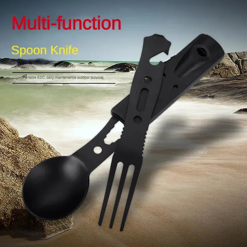 Outdoor Set Multi functional Camping Knives Camping Tableware Outdoor Wind Combination Stainless Steel with Whistle Spoon Fork - Suncollections