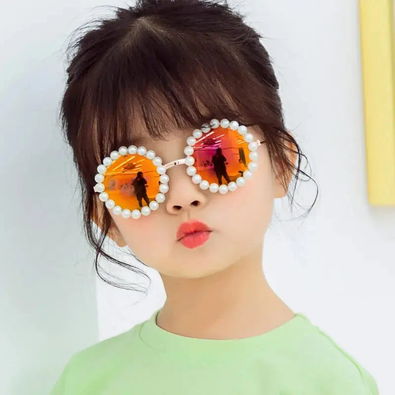 New Children's Circle Form Sunglasses Girl Decorative Pearl Frame Fashion Sun Glasses Cute Baby Outdoor Sunshade Eyewear UV400 - Suncollections