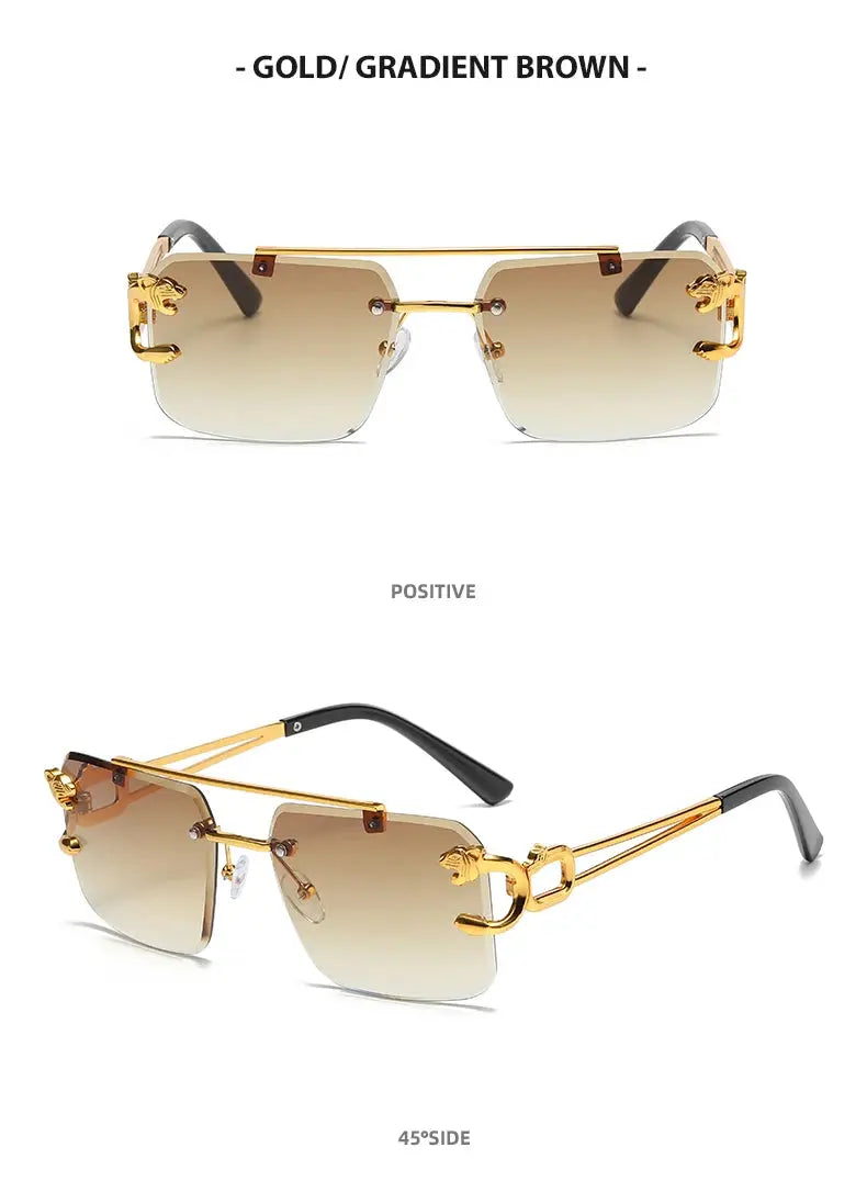 Fashion Rimless Square Double Bridge Sun Glasses Vintage Women Men Sunglasses UV400 - Suncollections