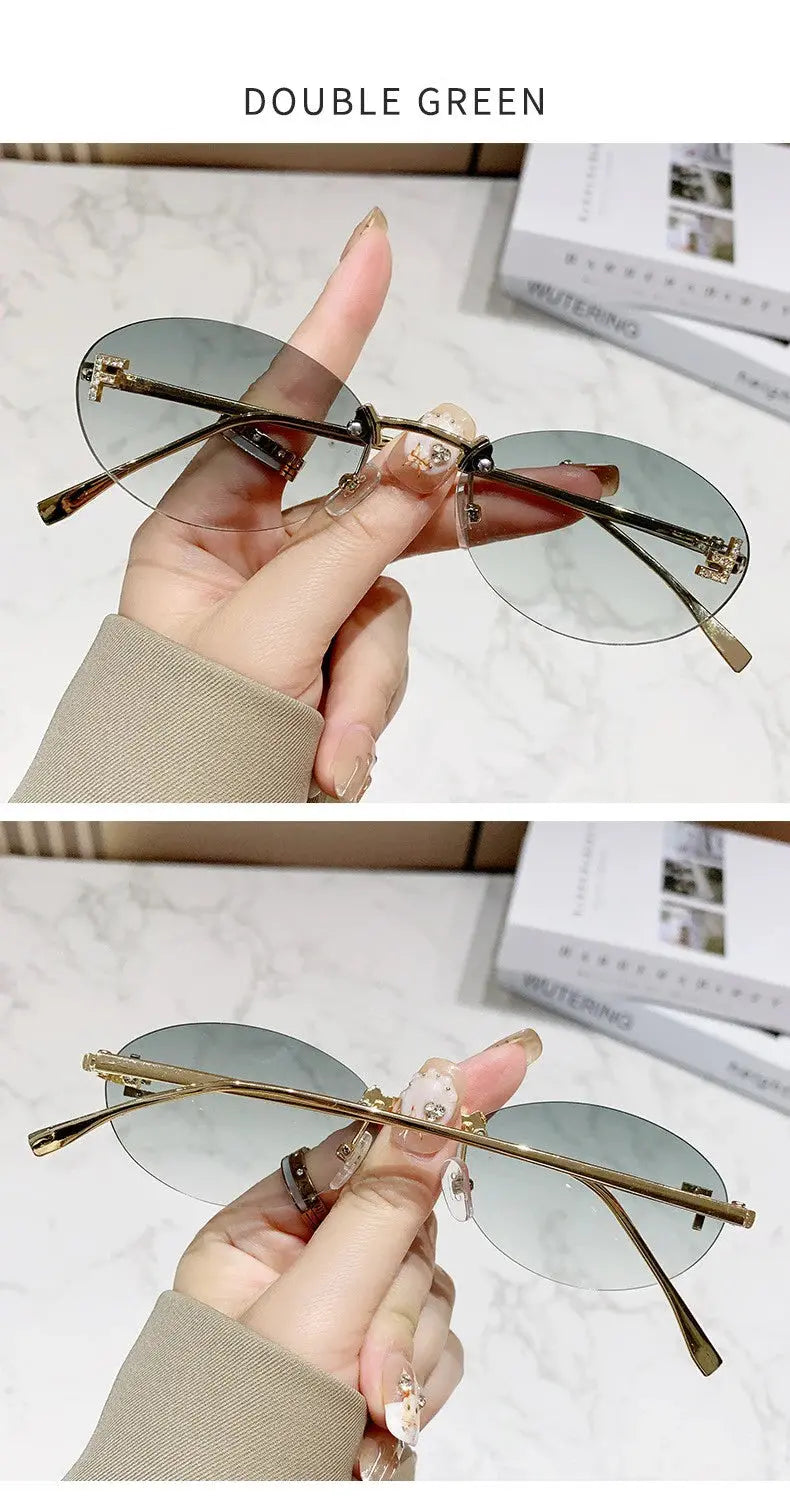 Elegant Diamond Oval Sunglasses Male Letter "F" Rimless Sunglasses  car sunglasses 90902 - Suncollections