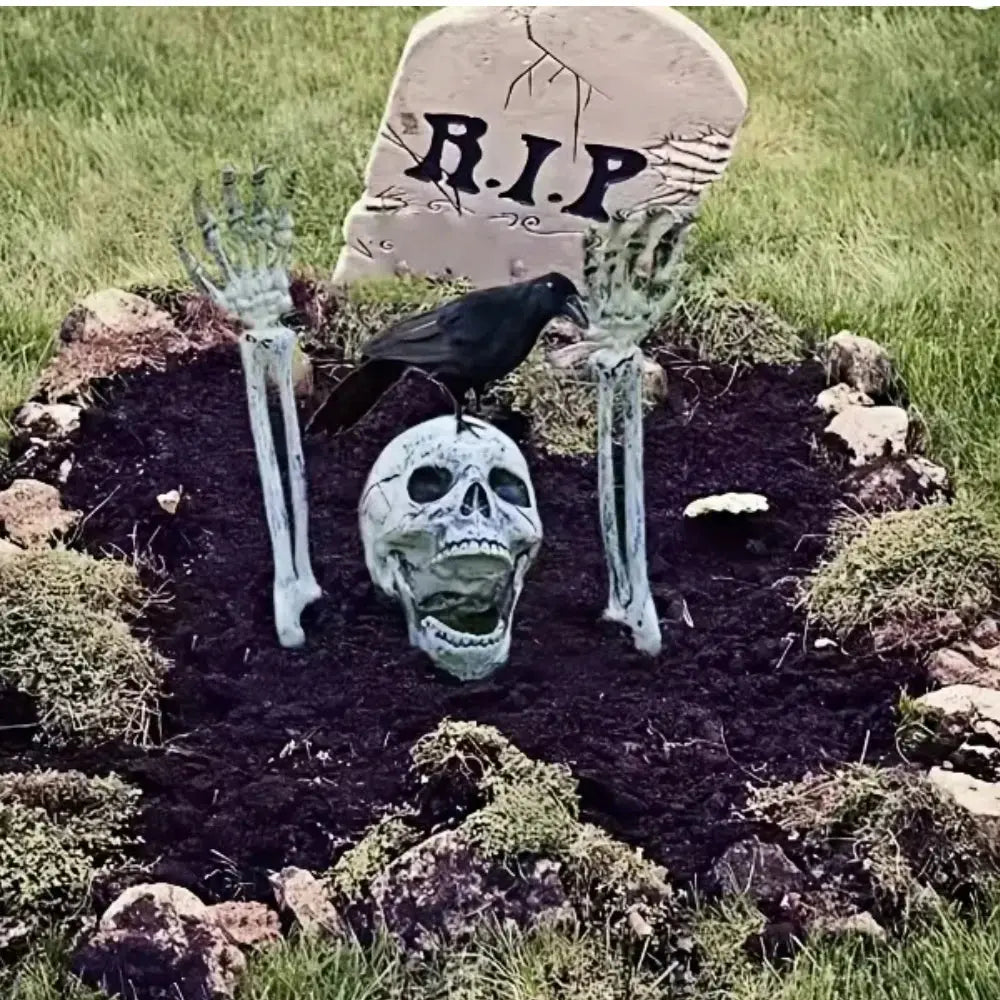 Halloween decoration Realistic Skeleton Stakes Halloween Realistic Skull Skeleton Head Human Hand Arm for Halloween Party Garden Suncollections