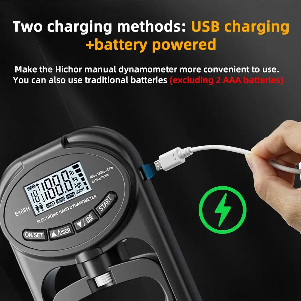 265 Lbs Digital Hand Dynamometer Grips Strength Trainer Electronic Tester Meter Gauge Measurer USB LCD Screen Sport Home School - Suncollections