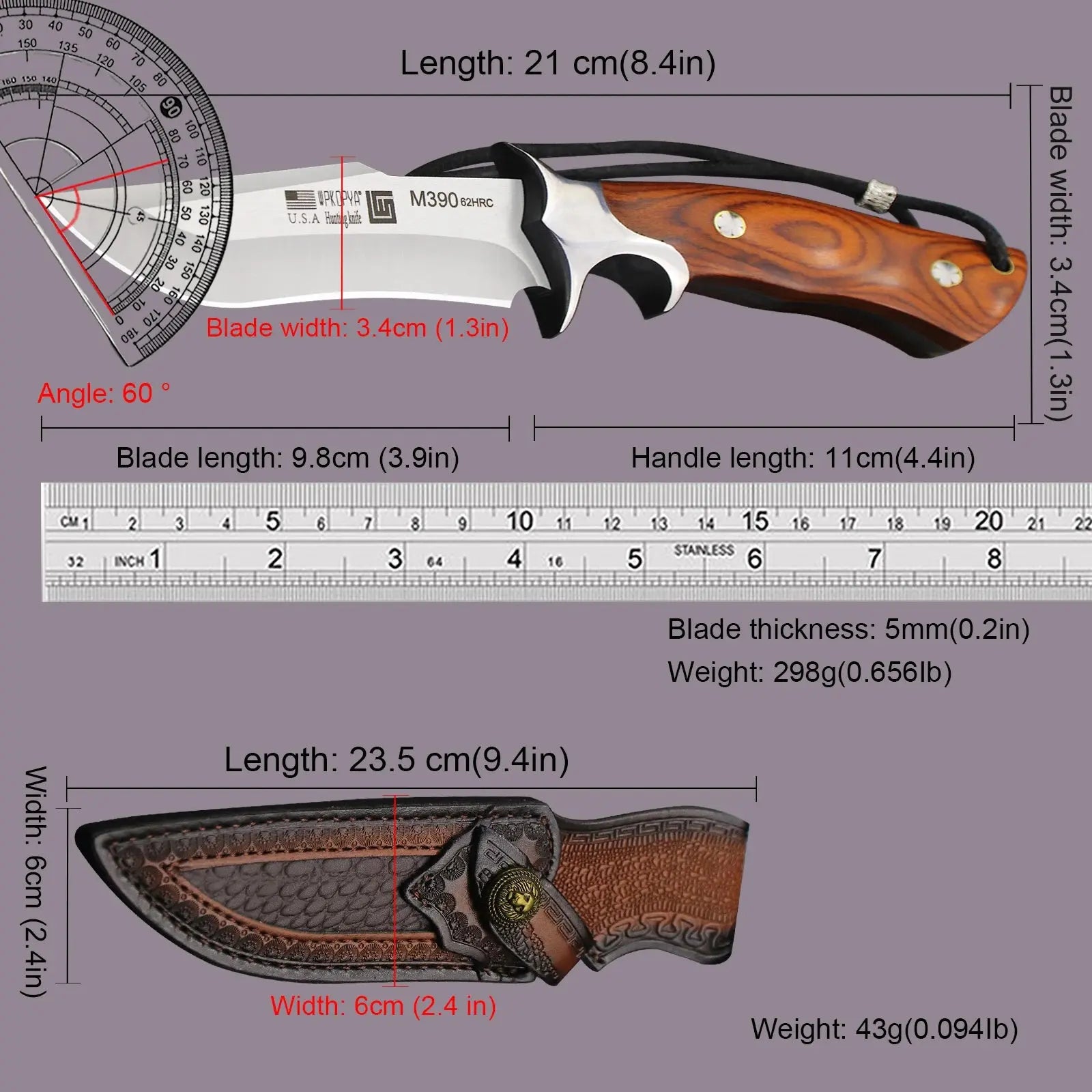 Fixed Blade Hunting Knife + Sheath, Jungle camping straight knifes, Outdoor survival to, camping EDC knife - Suncollections
