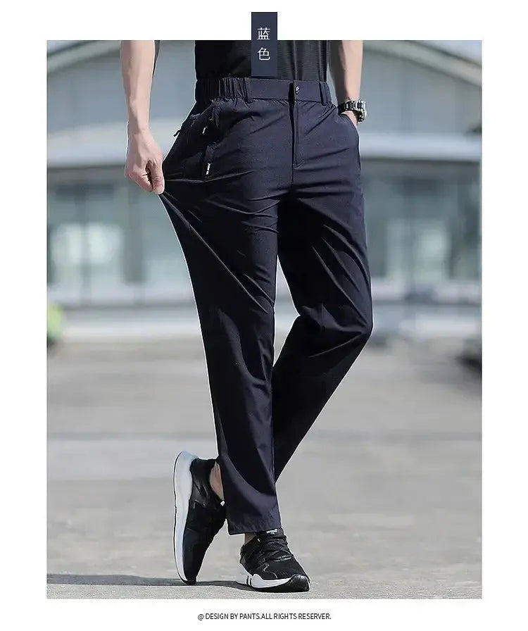 Ice Silk Men's Summer Pants Elastic Waist Straight Leg Trouser Male Quick Dry Big Size Large Plus Stretch 6XL 7XL Work Outdoor Suncollections