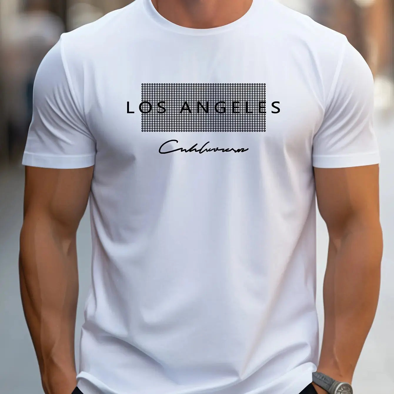 Men's 100% cotton summer loose fit large Los Angeles Graphic printed slim fit casual sports round neck short sleeved T-shirt top - Suncollections