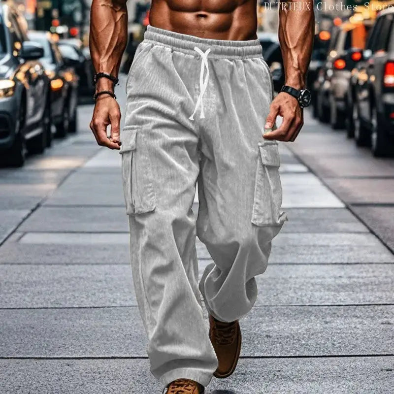 High-quality Corduroy Men's Work Pants, Business Casual Luxurious Loose Long Pants, Sports and Fitness Running Training Pants Suncollections