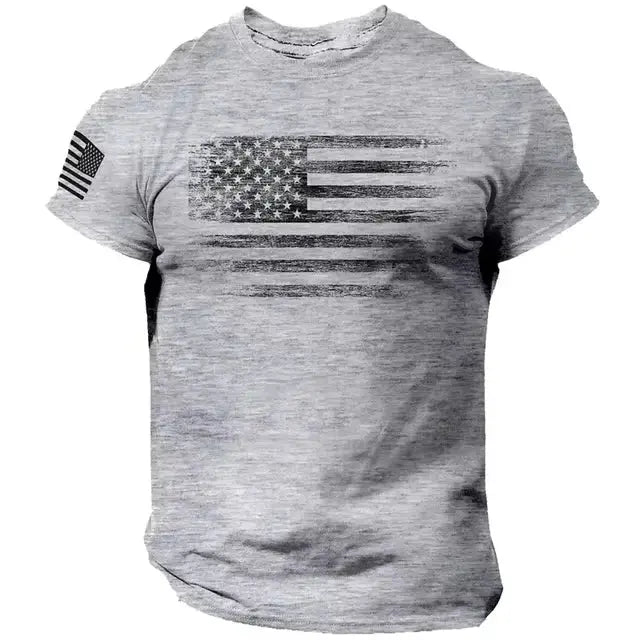 Men's T Shirt Gym 3d Print USA Flag Casual O Neck Short Sleeved Tops Tees Sportswear Street Pullover Outdoor Oversized Clothing - Suncollections