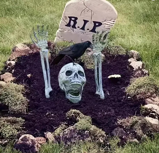 Halloween decoration Realistic Skeleton Stakes Halloween Realistic Skull Skeleton Head Human Hand Arm for Halloween Party Garden Suncollections