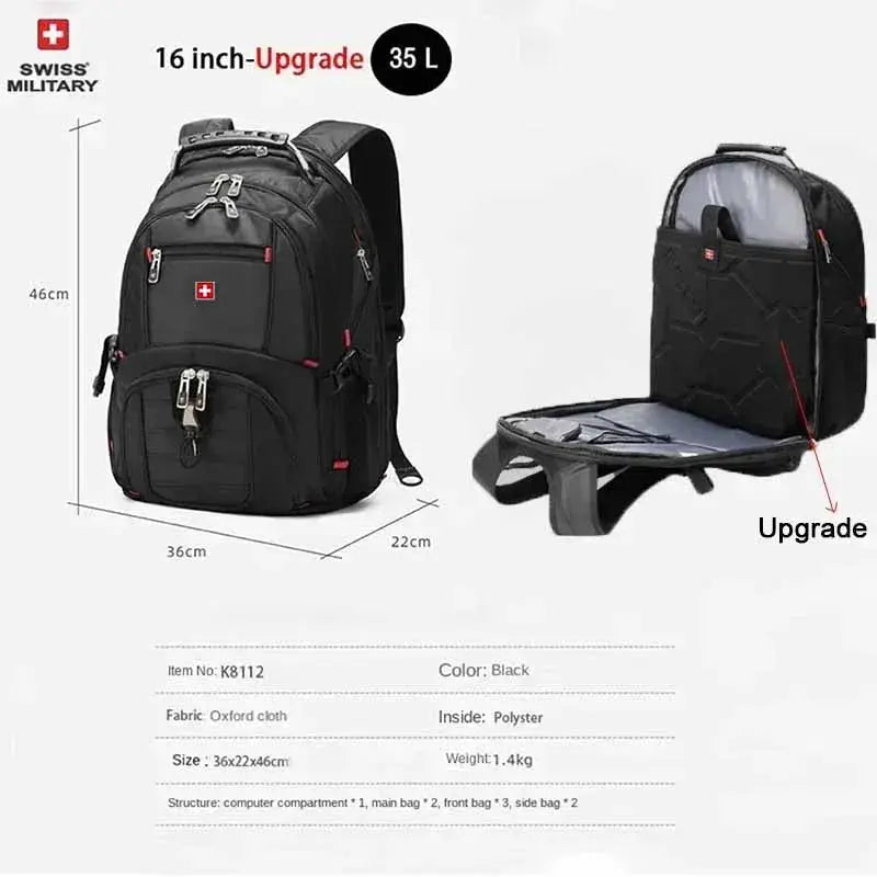 SWISS 17" Laptop Backpack Waterproof USB Charge Port - Suncollections