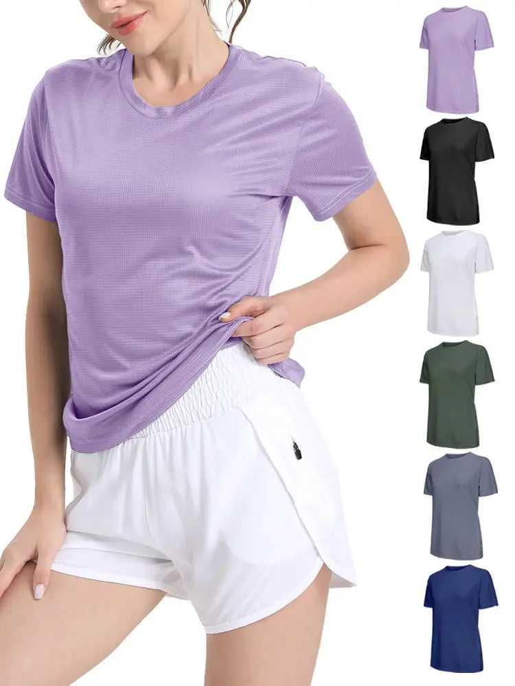 Women's Solid Color Ultralight Quick Dry Sport T-Shirt,Breathable Lightweight  ,Running Gym Compression Shirt - Suncollections