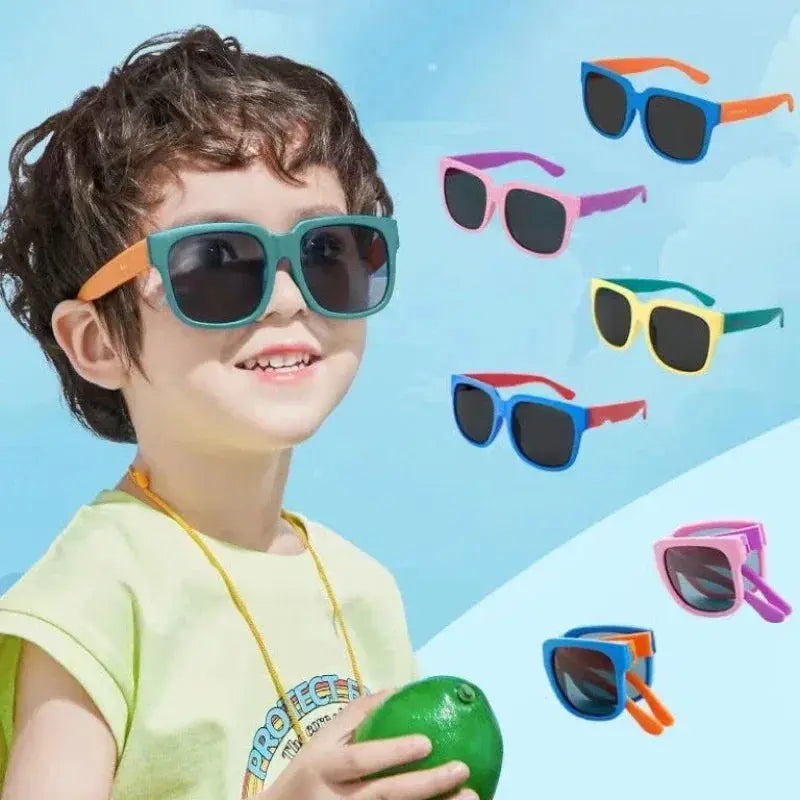 Kids Outdoor Foldable Sunglasses Baby Boys Girls Travel Goggle Shades Eyewear Vintage Square Frame UV Sun Glasses for Children - Suncollections